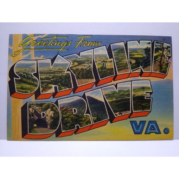 Greetings From SkyLine Drive Virginia Large Big Letter Linen Postcard Unused VA - Picture 2 of 3